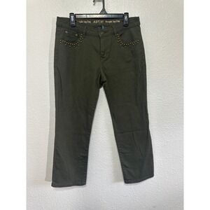 APT.9 Olive Green Straight Leg Crop Pants Studded Pockets Women Size 10